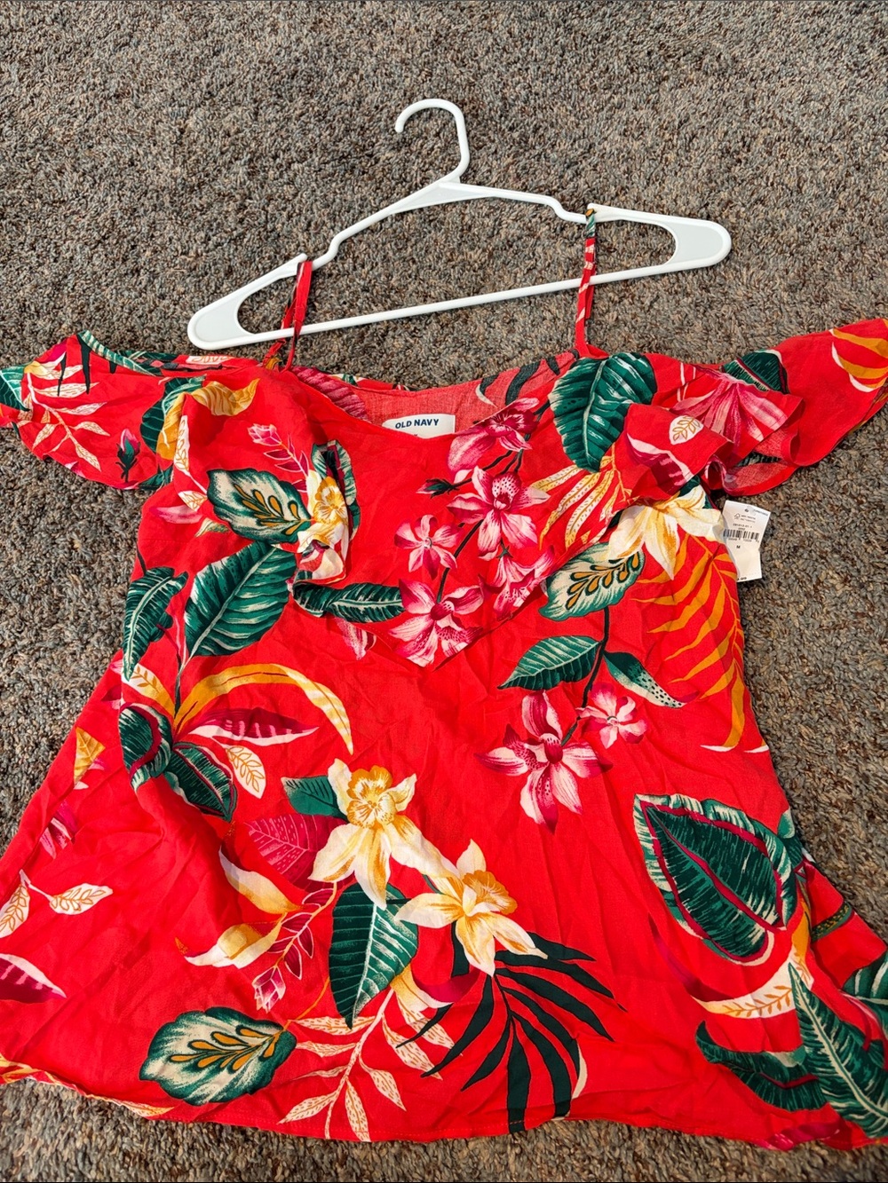Old Navy Red Tropical Floral Off-Shoulder Top